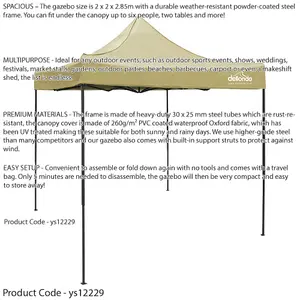 Heavy Duty 2x2m Beige Pop-Up Gazebo for Outdoor Events