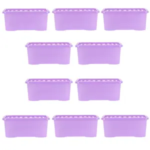 Wham Crystal Sparkle 10x 45L Plastic Storage Boxes with Lids Sparkle Lavender (Purple). Medium Size, Strong (Pack of 10, 45 Litre)