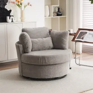 Chenille Swivel Armchair with 3 Back Cushion Pillow Ottoman Crescent Stool 