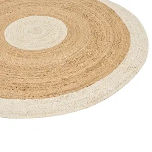 Round Jute Area Rug 140 cm Beige and White YAYALAR