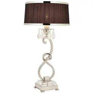 Esher Luxury Table Lamp Nickel Crystal Black Round Shade Traditional Bulb Holder