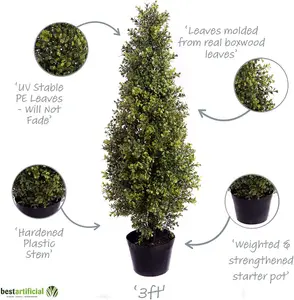 Best Artificial 3ft Potted Boxwood Topiary Tree - Suitable for Outdoor Use - Weather & Fade Resistant