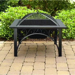 Centurion Supports KOJIN Multi-Functional Elegant Black Square Outdoor Garden and Patio Luxury Heater Fire Pit Brazier