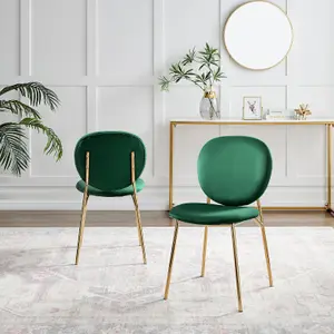 Furniturebox UK Dining Chair - 2x Ivy Green Velvet Upholstered Dining Chair Gold  Legs - Modern Meets Vintage - Round Seat Back