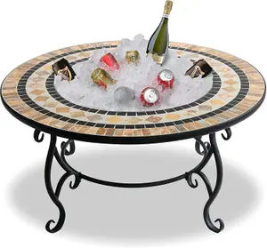 Homeology Fireology BELUGA Opulent Garden Fire Pit Brazier, Coffee Table, Barbecue and Ice Bucket - Marble Finish