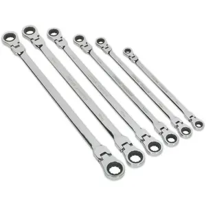 6-Piece Extra Long Flexible Head Ratchet Ring Spanner Set - Metric 12 Point