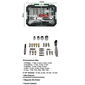 Bosch 2607017322 26 Screwdriver Bit Set & Ratchet Set Nutsetters Wrench In Case