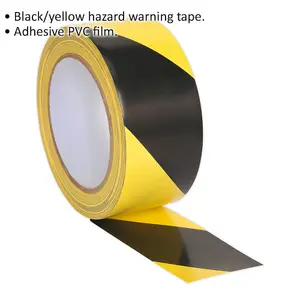 Durable 50mm x 33m Black & Yellow Hazard Warning Tape for Safety Marking