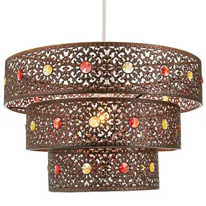 Antique Bronze Acrylic Gem Moroccan Style Triple Tier Pendant Lighting Shade