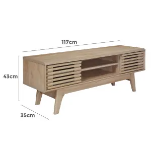 Copen Riviera Oak 120cm TV Unit Cabinet for TVs up to 55", TV Stand with 2 Storage Shelves and Sliding Doors for Living Room