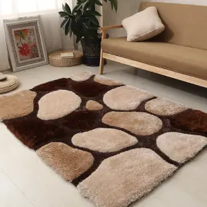 Brown and Beige 3D Pebbles Shaggy Rug - Hawaii