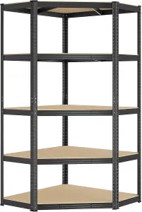 SONGMICS Shelving Unit, Corner Shelf 5-Tier, Heavy Duty Metal Units for Room, Warehouse, Ink Black and Natural Beige