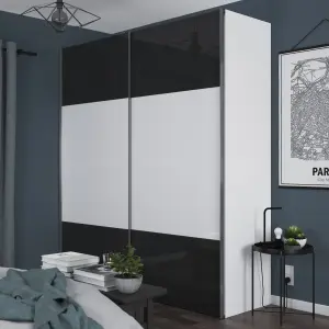 Atomia Panelled Anthracite & white High gloss 2 door Sliding Wardrobe Door kit (H)2250mm (W)2000mm