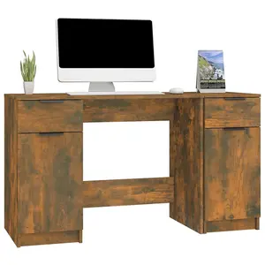 Berkfield Desk with Side Cabinet Smoked Oak Engineered Wood