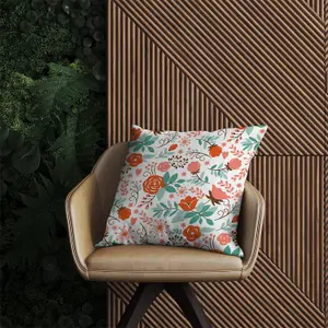 Orange Floral Pattern Outdoor Cushion 60cm x 60cm