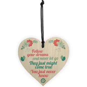 Follow Your Dreams Wood Hanging Heart Stronger Inspirational Motivational Quote Best Friend Gift Plaque Sign