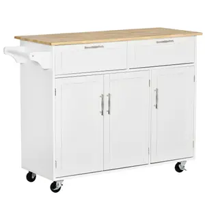 HOMCOM Kitchen Island Utility Cart, with 2 Storage Drawers Dining Room White