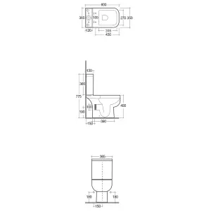 RAK Series 600 Square Compact Short Projection Close Coupled WC Toilet & Soft Close, Quick Release Slimline Sandwich Seat