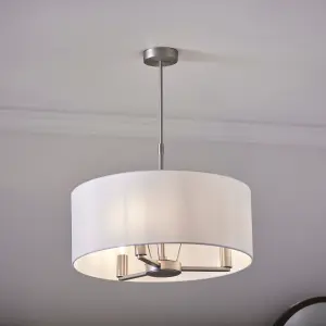 Anson Lighting Baja 3lt Pendant light finished in Matt nickel plate and vintage white fabric