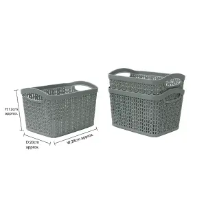 JVL Knit Design Loop Plastic Set of 3 Storage Boxes, Grey