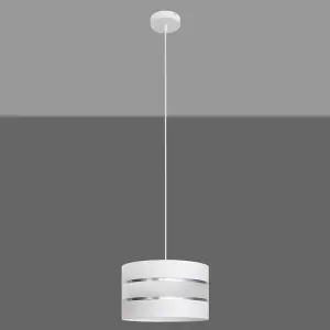 Luminosa Helen Cylindrical Pendant Ceiling Light White, Silver 25cm