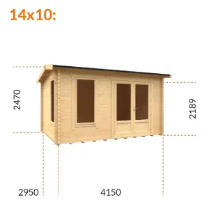 14ft x 10ft (4150m x 2950mm) Horsforth "The Snowdon" 44mm Log Cabin With 2 Opening Windows