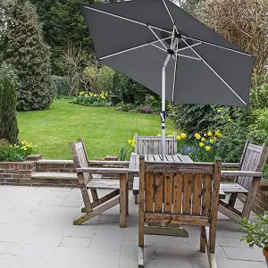 GlamHaus Tilting Garden Parasol Table Umbrella 2.7M with Crank Handle, UV40 Protection, Free Protection Cover - Dark Grey