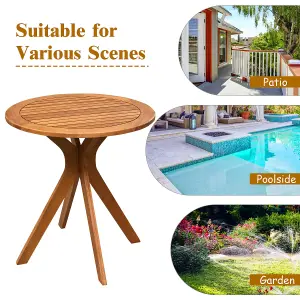 Costway Wood Outdoor Patio Bistro Side Table Garden 70cm Round Wooden Coffee Table