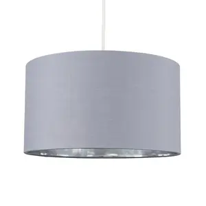 20cm H x 35cm W Cotton Drum Pendant Shade ( Uno ) Grey/Chrome