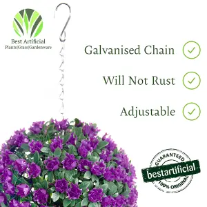 Best Artificial 23cm Purple Rose Hanging Basket Flower Topiary Ball - Suitable for Outdoor Use - Weather & Fade Resistant