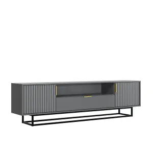 Tide Crest TV Unit 200cm Dark Grey with Fluted Wave Doors - Creative Furniture