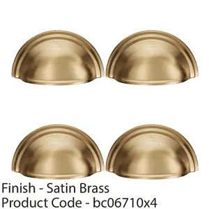 4 PACK - Victorian Cup Handle - Satin Brass 76mm Centres Solid Brass Shaker Drawer Pull