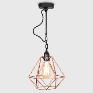 ValueLights Huber Industrial Satin Black Wall Ceiling Light Fitting with Copper Metal Cage Shade