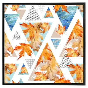 Autumn geometrics with maple leaves (Picutre Frame) / 20x20" / Oak