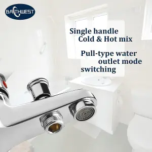 BATHWEST Bathroom Shower Mixer Tap Wall Mount Modern Bathroom Taps with Shower Head Chrome Single Lever Monobloc Solid Brass