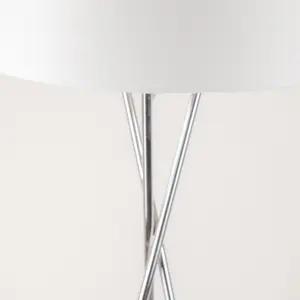 First Choice Lighting Chrome Twist Tripod Floor Lamp with White Fabric Shade