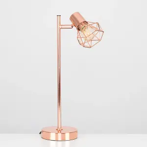 ValueLights Angus Pair of - Style Metal Basket Cage Desk Lamps In Copper Finish - Complete with 4w LED Filament Bulbs 2700K