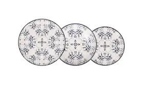 Tesa 12pcs Dinner set Dinner service dinner plates + side + bowls relief Stoneware Relief decoration Blue Geometric design