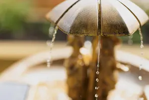 Solar Powered Boy & Girl Umbrella Water Fountain Rustic Traditional Water Feature