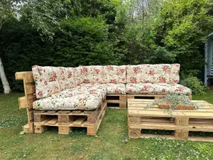 Pallet Cushion Set Corner Sofa Garden Outdoor 2x2.4m Floral Tufted Quilted Pads