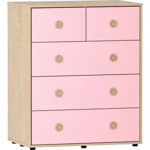 Vida Designs Neptune Pink & Oak 5 Drawer Chest (H)760mm (W)647mm (D)395mm