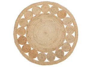 Round Area Rug Braided 120 cm Beige AHLAT