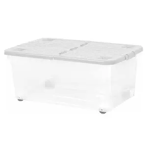 3 x 30 Litre Strong Stackable Folding Split Lids Storage Containers Home Office Versatile Containers With Wheels