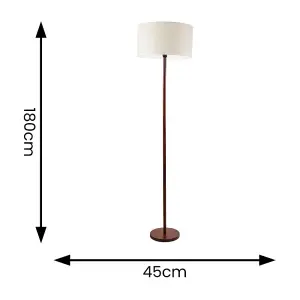 ValueLights Heather Dark Wood Single Stem Floor Lamp with Natural White Trim Fabric Drum Shade