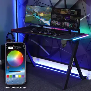 X-Rocker Lumio XL 140 x 60cm RGB Gaming Desk, Gaming Table with Headphone Hook and Cup Holder Office Desk with FREE Mousemat