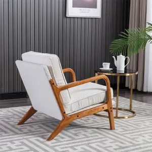 Accent Chair Mid-Century Modern Chair Armchair with Solid Wood Frame for Living Room, Bedroom, Belcony (1, Beige)