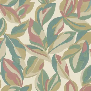 Abstract Leaf Wallpaper Multi Pink Cream Beige Green Natural Leaves Botanical