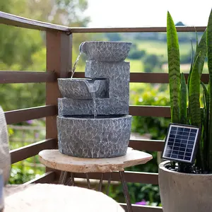 Easy Fountain Pouring Bowls Solar Powered Garden Fountain - Grey - L 25 cm x W 30 cm x H 44 cm