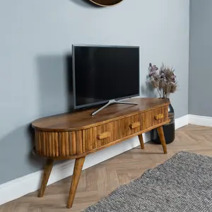 Elm Home And Garden Solid Mango Wood Large TV Media Wide Screen Unit  3 Drawers 50cm high, 130cm wide, 39cm deep