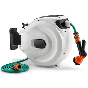 Costway Portable Hose Reel 20+2m Wall Mounted Hose Reel Retractable Auto Rewind Watering